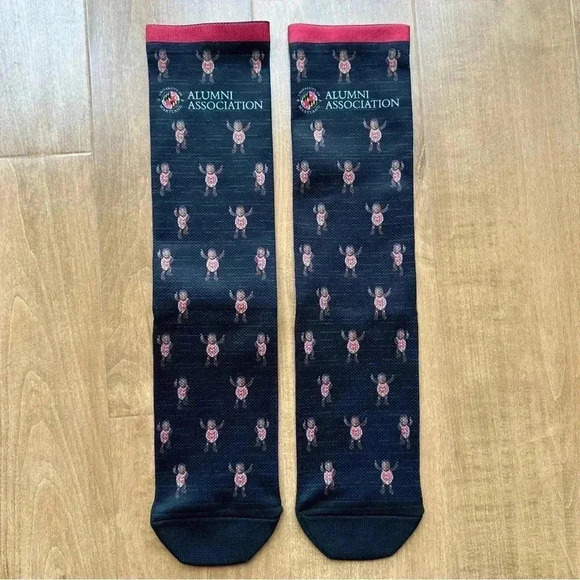 UMD Alumni Association Testudo Print Black and Red Tube Socks, One Size - Picture 2 of 9